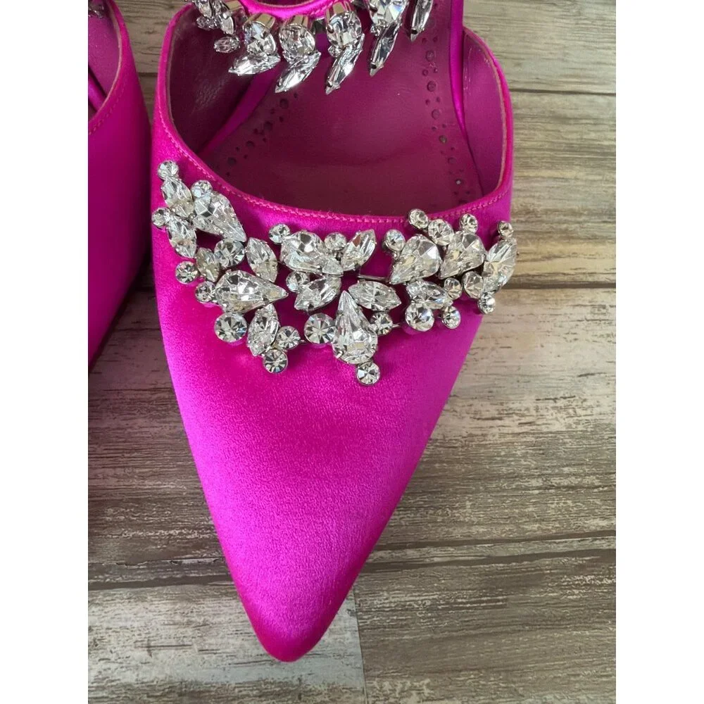 Manolo Blahnik Lurum Pink Satin Crystal 90mm Mule Heels EU 40 w/Box Dust Bag COA - Picture 15 of 16